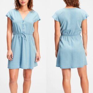 ☀️ GAP Blue Chambray Denim Flutter Sleeve Casual Dress Medium Teacher Boho